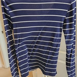 Polo Ralph Lauren navy blue and white striped long sleeve v-neck top Sz M